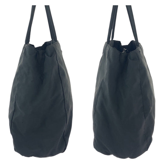 PRADA Tote Bag Nylon Black SilverMetal Tote Bag Shoulder Bag Test Triangle With logo Women Used Authentic