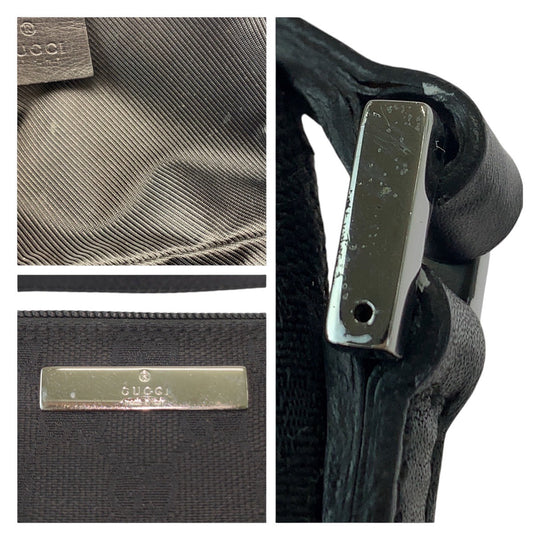 GUCCI Shoulder Bag 7198 GG canvas Black SilverMetal Shoulder Bag accessory pouch Women Used Authentic