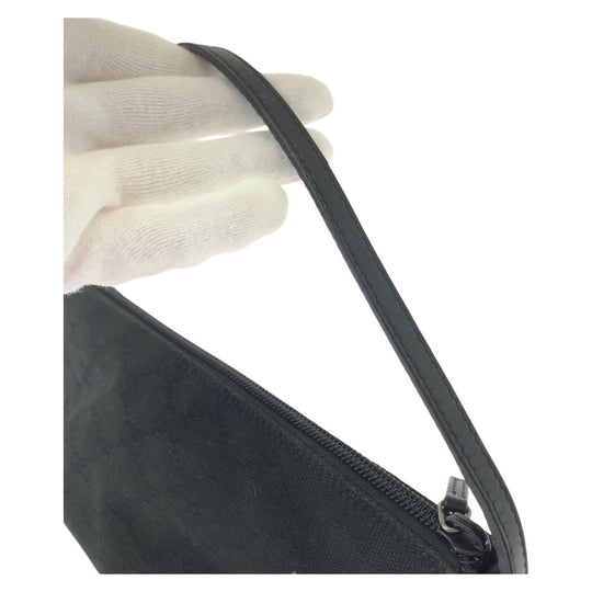 GUCCI Shoulder Bag 7198 GG canvas Black SilverMetal Shoulder Bag accessory pouch Women Used Authentic