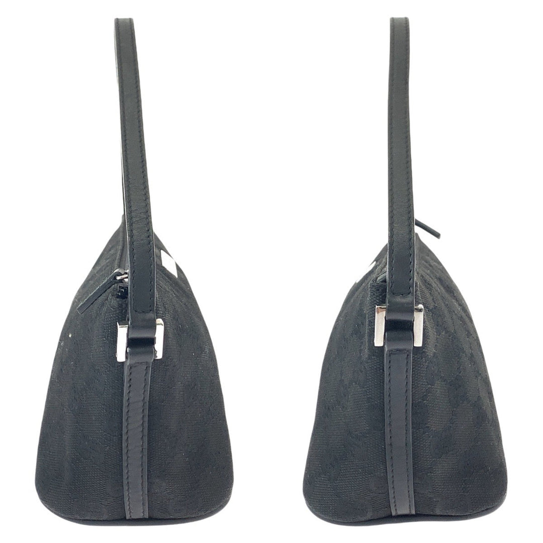 GUCCI Shoulder Bag 7198 GG canvas Black SilverMetal Shoulder Bag accessory pouch Women Used Authentic