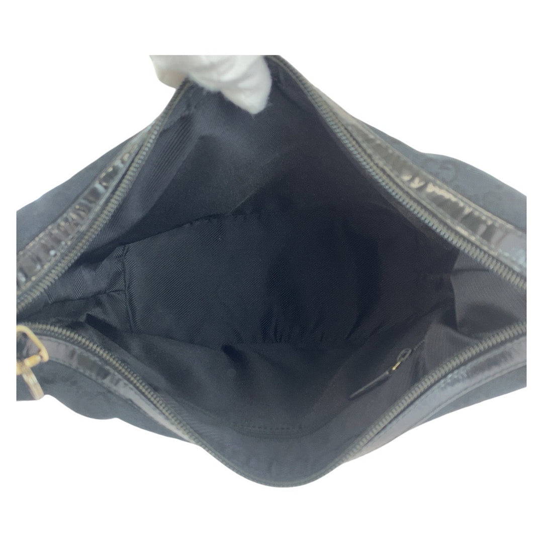 GUCCI Shoulder Bag 001 4204 GG canvas, leather Black GoldMetal Shoulder Bag Women Used Authentic