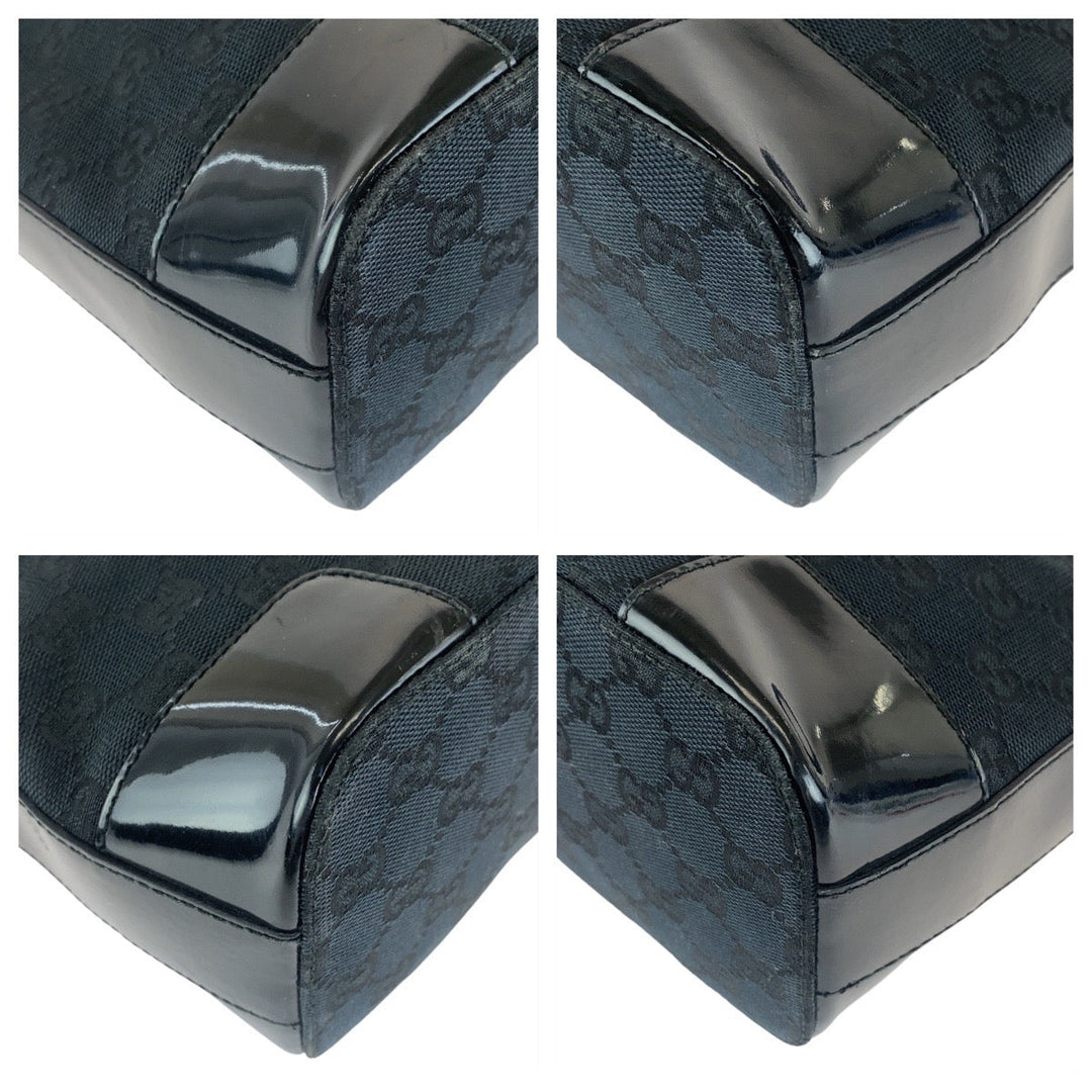 GUCCI Shoulder Bag 001 4204 GG canvas, leather Black GoldMetal Shoulder Bag Women Used Authentic