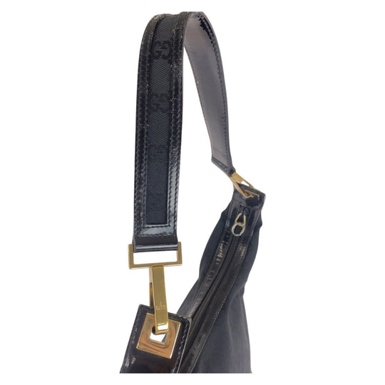 GUCCI Shoulder Bag 001 4204 GG canvas, leather Black GoldMetal Shoulder Bag Women Used Authentic