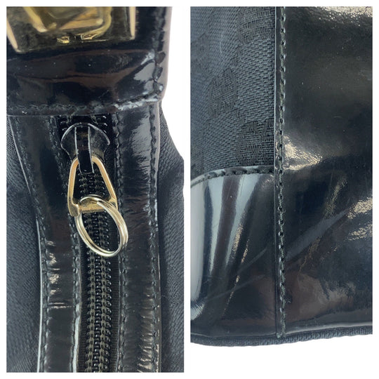 GUCCI Shoulder Bag 001 4204 GG canvas, leather Black GoldMetal Shoulder Bag Women Used Authentic