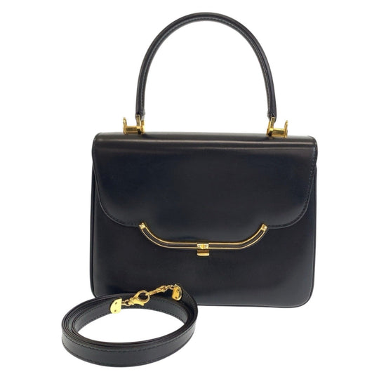 BALLY Handbag leather Black GoldMetal Handbag Shoulder Bag 2way Women Used Authentic