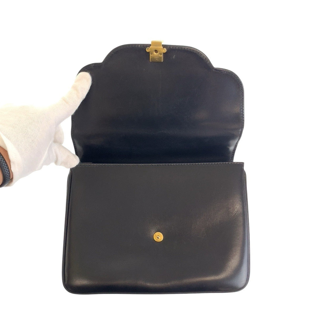 BALLY Handbag leather Black GoldMetal Handbag Shoulder Bag 2way Women Used Authentic