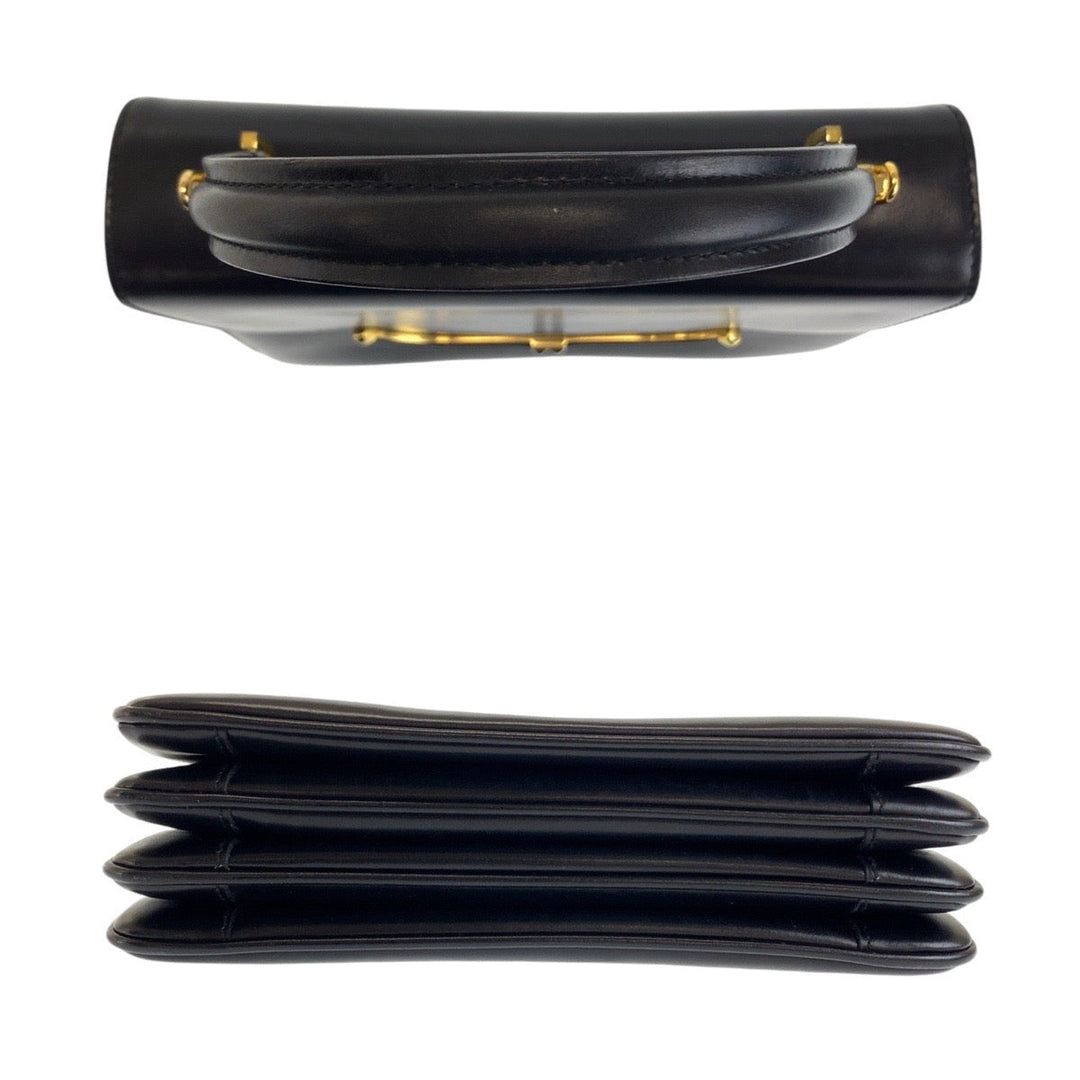 BALLY Handbag leather Black GoldMetal Handbag Shoulder Bag 2way Women Used Authentic