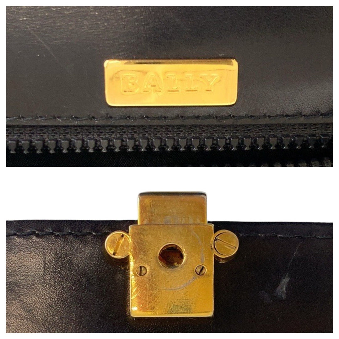 BALLY Handbag leather Black GoldMetal Handbag Shoulder Bag 2way Women Used Authentic