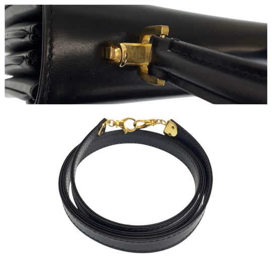 BALLY Handbag leather Black GoldMetal Handbag Shoulder Bag 2way Women Used Authentic