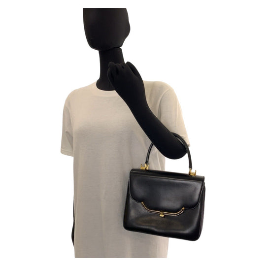BALLY Handbag leather Black GoldMetal Handbag Shoulder Bag 2way Women Used Authentic