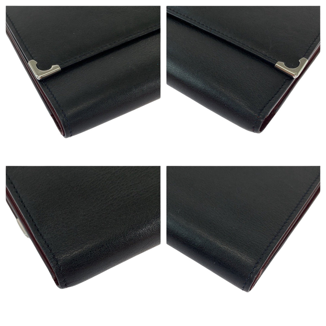 CARTIER Long Wallet Purse Calfskin Black Bordeaux SilverMetal Long Wallet Purse Must Line Cabochon de Cartier mens Used Authentic