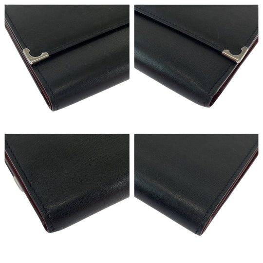 CARTIER Long Wallet Purse Calfskin Black Bordeaux SilverMetal Long Wallet Purse Must Line Cabochon de Cartier mens Used Authentic