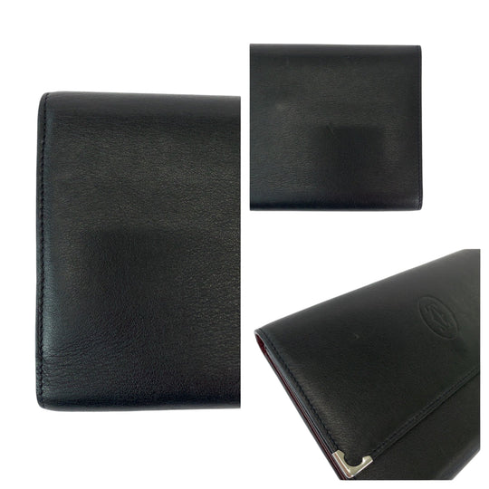 CARTIER Long Wallet Purse Calfskin Black Bordeaux SilverMetal Long Wallet Purse Must Line Cabochon de Cartier mens Used Authentic