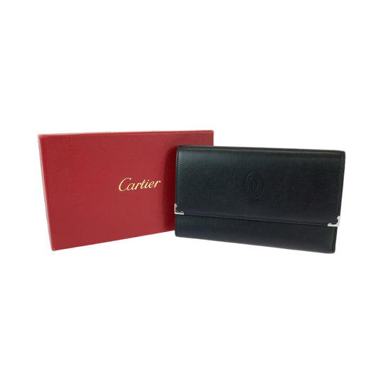 CARTIER Long Wallet Purse Calfskin Black Bordeaux SilverMetal Long Wallet Purse Must Line Cabochon de Cartier mens Used Authentic