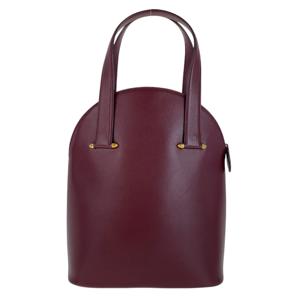 CARTIER Handbag leather Wine Red Bordeaux Gold Metal Handbag Must Line Women Used Authentic