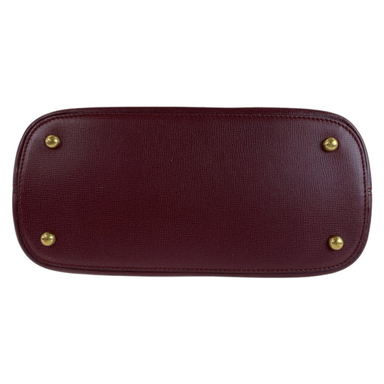 CARTIER Handbag leather Wine Red Bordeaux Gold Metal Handbag Must Line Women Used Authentic