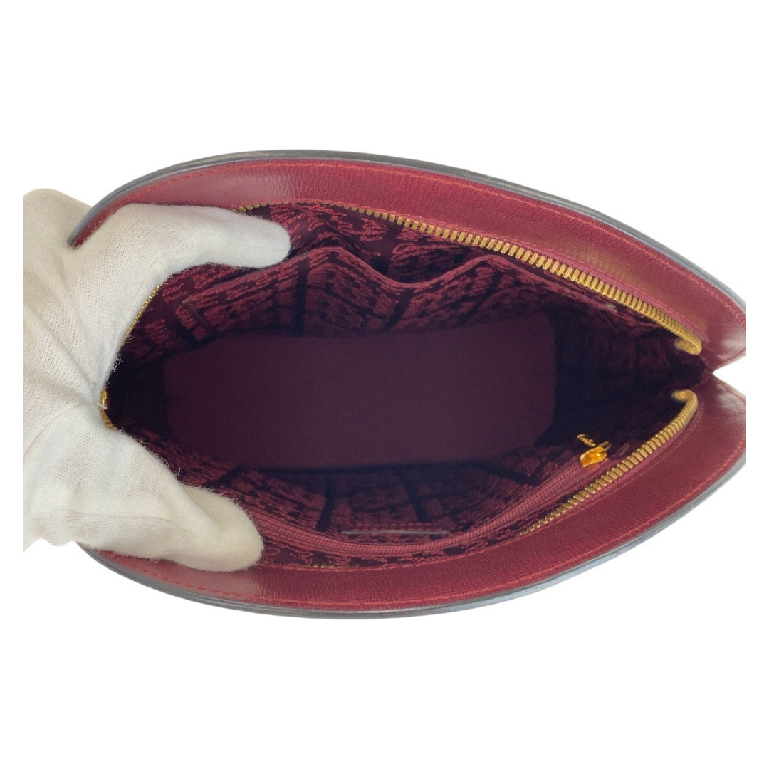 CARTIER Handbag leather Wine Red Bordeaux Gold Metal Handbag Must Line Women Used Authentic