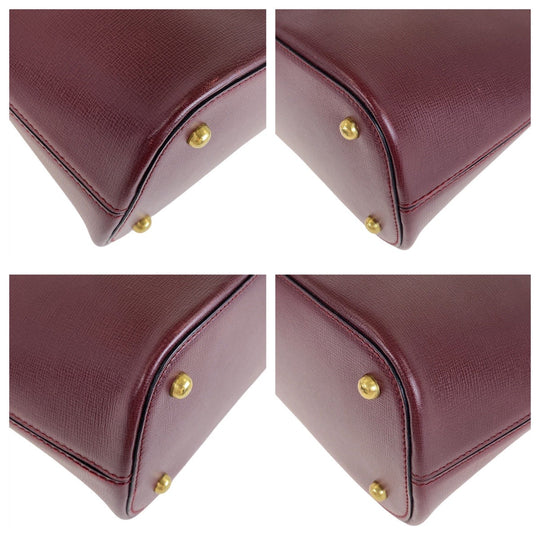 CARTIER Handbag leather Wine Red Bordeaux Gold Metal Handbag Must Line Women Used Authentic