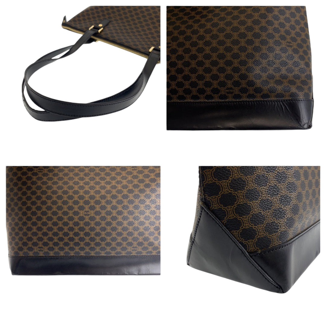 CELINE Tote Bag PVC Brown Gold Metal Tote Bag Shoulder Bag Macadam Pattern Women Used Authentic