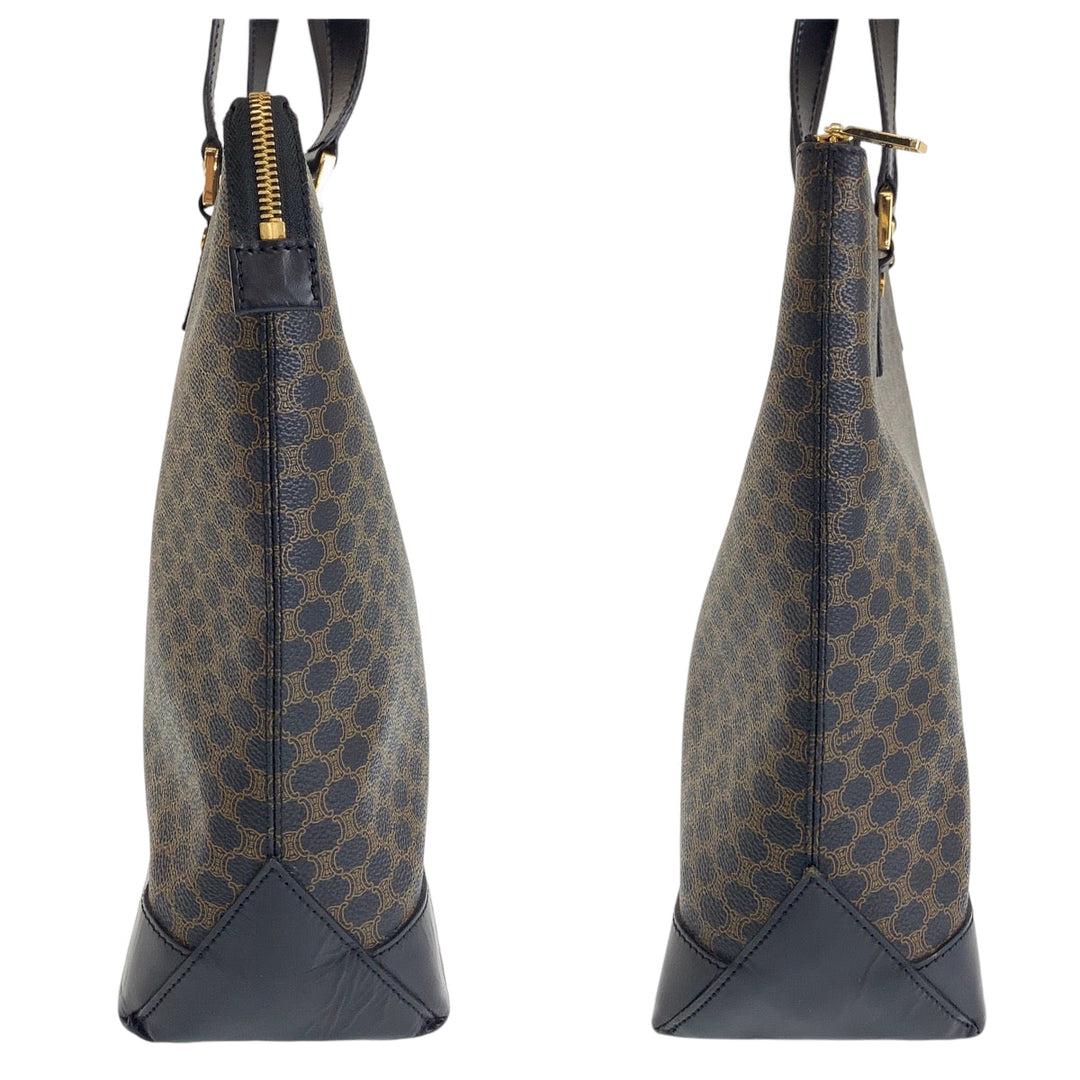 CELINE Tote Bag PVC Brown Gold Metal Tote Bag Shoulder Bag Macadam Pattern Women Used Authentic