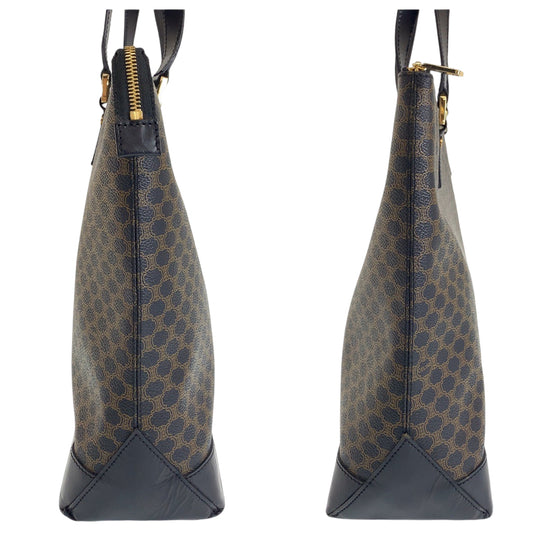 CELINE Tote Bag PVC Brown Gold Metal Tote Bag Shoulder Bag Macadam Pattern Women Used Authentic