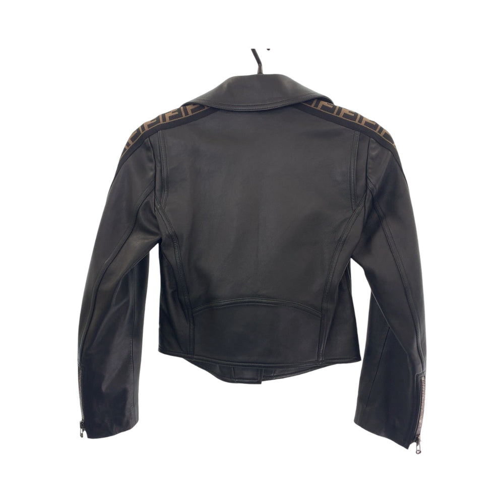 FENDI Riders jacket lambskin Black Brown SilverMetal Riders jacket Zucca Pattern Women Used Authentic