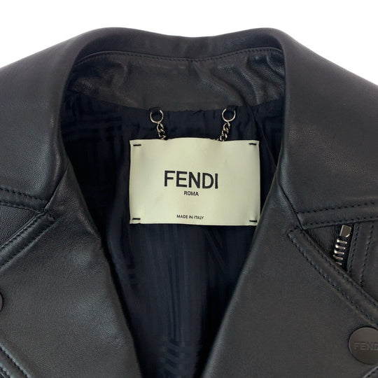 FENDI Riders jacket lambskin Black Brown SilverMetal Riders jacket Zucca Pattern Women Used Authentic