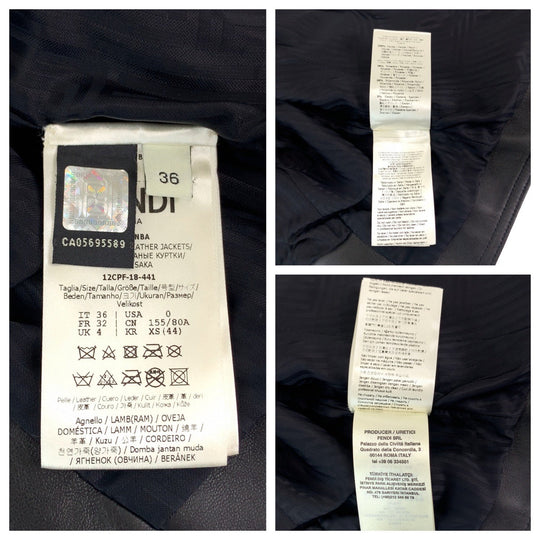 FENDI Riders jacket lambskin Black Brown SilverMetal Riders jacket Zucca Pattern Women Used Authentic