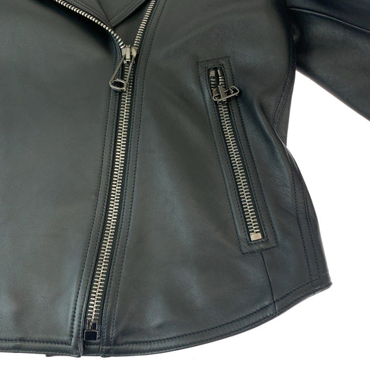 FENDI Riders jacket lambskin Black Brown SilverMetal Riders jacket Zucca Pattern Women Used Authentic