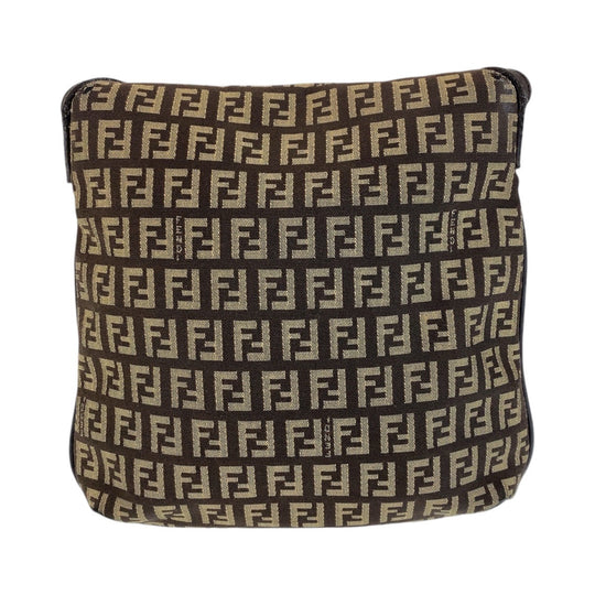 FENDI Shoulder Bag canvas Brown Silver Metal Crossbody Shoulder Bag Pochette Zucchino Kamsepochet Women Used Authentic