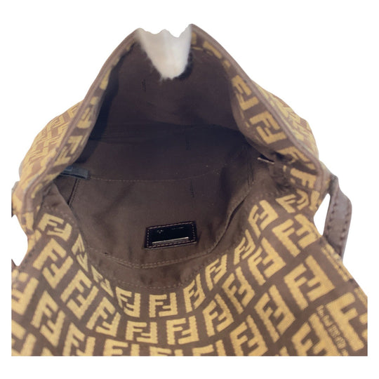 FENDI Shoulder Bag canvas Brown Silver Metal Crossbody Shoulder Bag Pochette Zucchino Kamsepochet Women Used Authentic