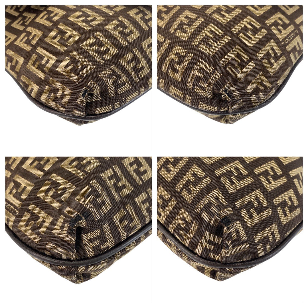 FENDI Shoulder Bag canvas Brown Silver Metal Crossbody Shoulder Bag Pochette Zucchino Kamsepochet Women Used Authentic