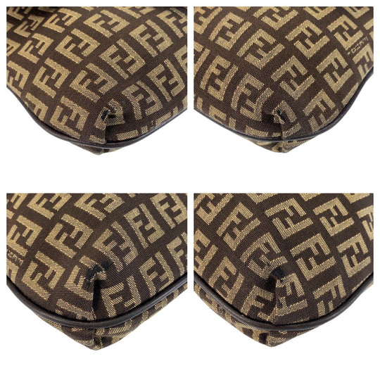 FENDI Shoulder Bag canvas Brown Silver Metal Crossbody Shoulder Bag Pochette Zucchino Kamsepochet Women Used Authentic