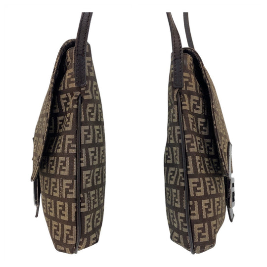 FENDI Shoulder Bag canvas Brown Silver Metal Crossbody Shoulder Bag Pochette Zucchino Kamsepochet Women Used Authentic
