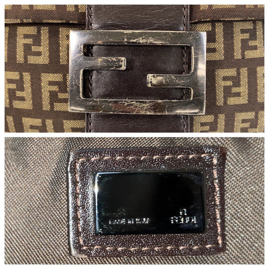 FENDI Shoulder Bag canvas Brown Silver Metal Crossbody Shoulder Bag Pochette Zucchino Kamsepochet Women Used Authentic