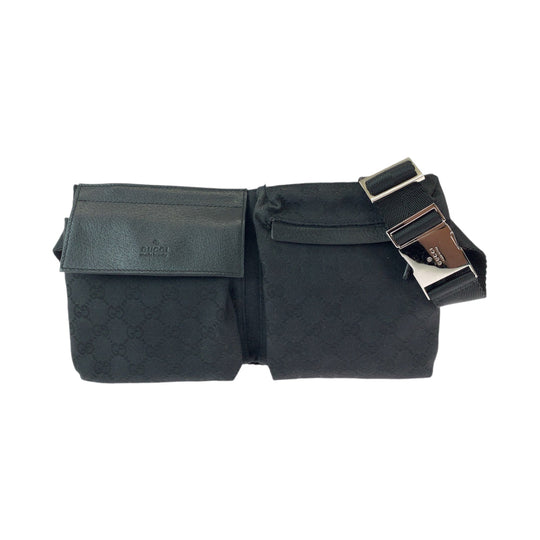 GUCCI Sling bag 28566 GG canvas Black SilverMetal Bomb Bag Waist Bag mens Used Authentic