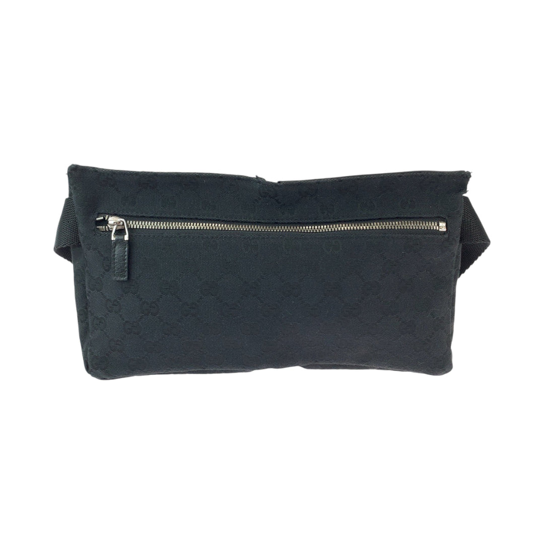 GUCCI Sling bag 28566 GG canvas Black SilverMetal Bomb Bag Waist Bag mens Used Authentic