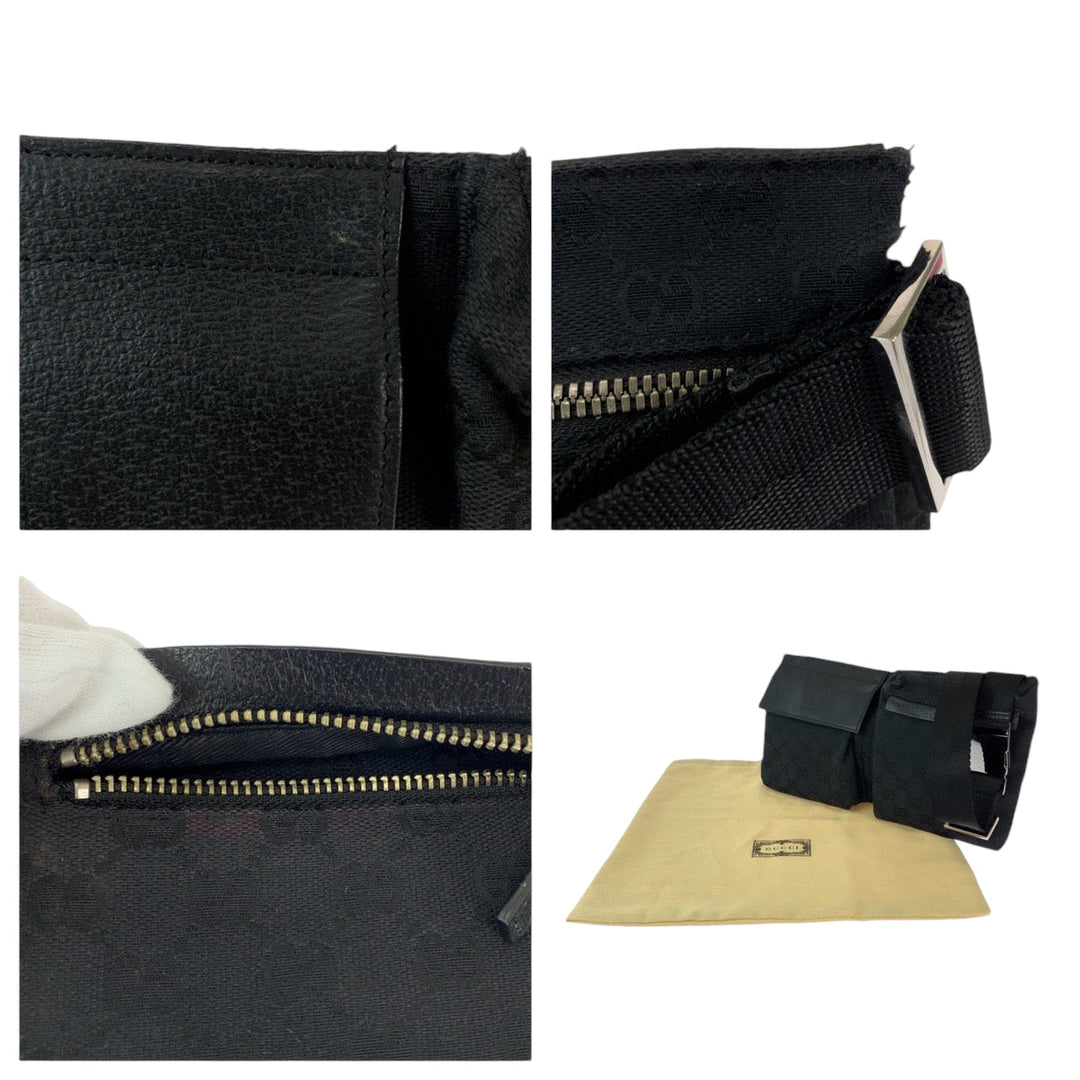 GUCCI Sling bag 28566 GG canvas Black SilverMetal Bomb Bag Waist Bag mens Used Authentic
