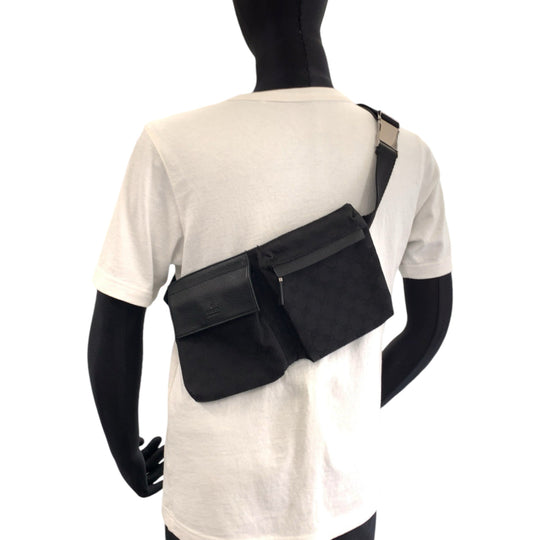 GUCCI Sling bag 28566 GG canvas Black SilverMetal Bomb Bag Waist Bag mens Used Authentic