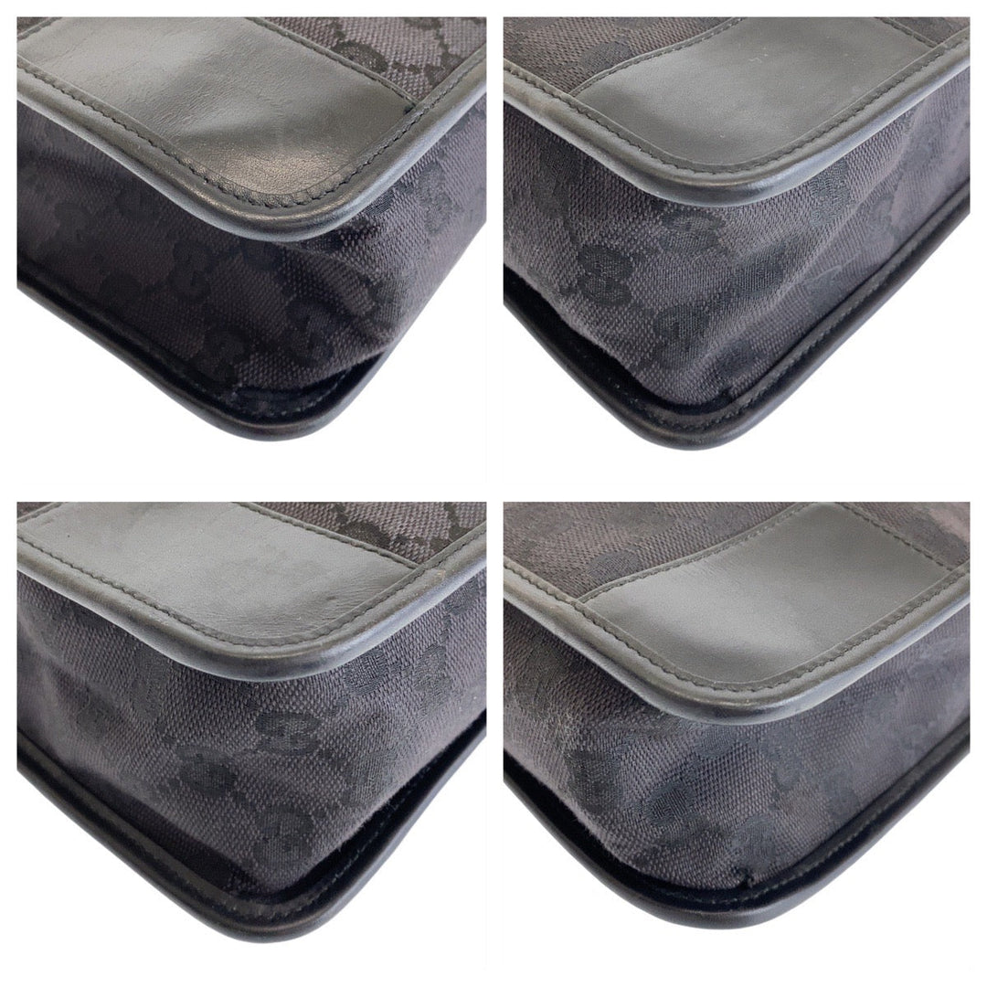 GUCCI Shoulder Bag 1.4205 GG canvas, leather Black GoldMetal Hobo Shoulder Bag Women Used Authentic