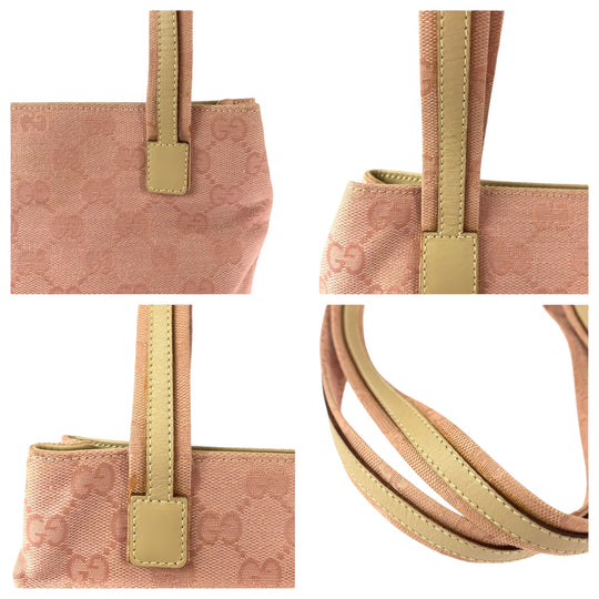 GUCCI Tote Bag 002 1075 GG canvas Pink Beige SilverMetal Tote Bag Shoulder Bag Women Used Authentic