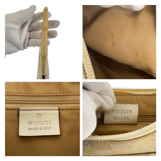 GUCCI Shoulder Bag 001 3870 GG canvas, leather White Beige SilverMetal Shoulder Bag Handbag Accessory Pouch Bamboo Women Used Authentic