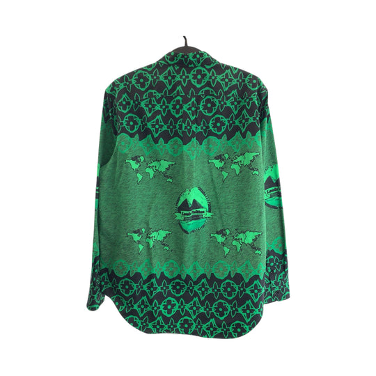 LOUIS VUITTON Long sleeve shirt RM212FS8 cotton Green Black Long sleeve shirt dress shirt wax over shirt mens L Used Authentic
