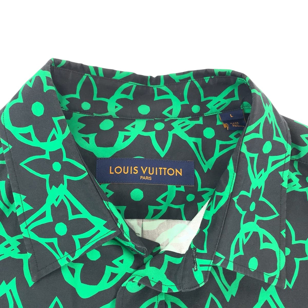 LOUIS VUITTON Long sleeve shirt RM212FS8 cotton Green Black Long sleeve shirt dress shirt wax over shirt mens L Used Authentic