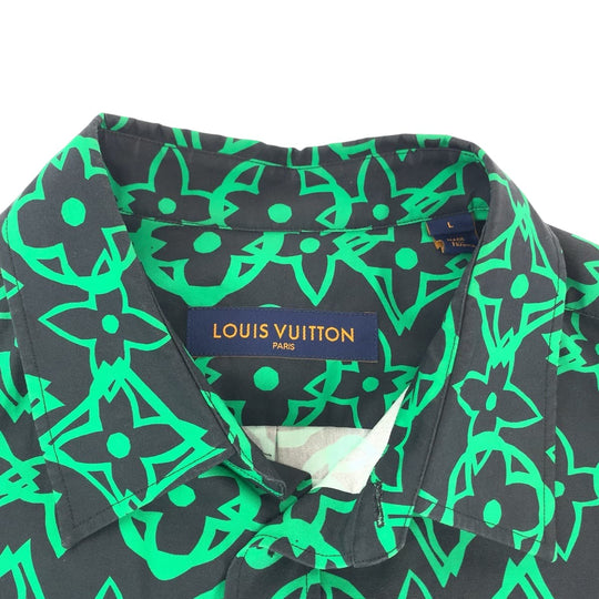 LOUIS VUITTON Long sleeve shirt RM212FS8 cotton Green Black Long sleeve shirt dress shirt wax over shirt mens L Used Authentic