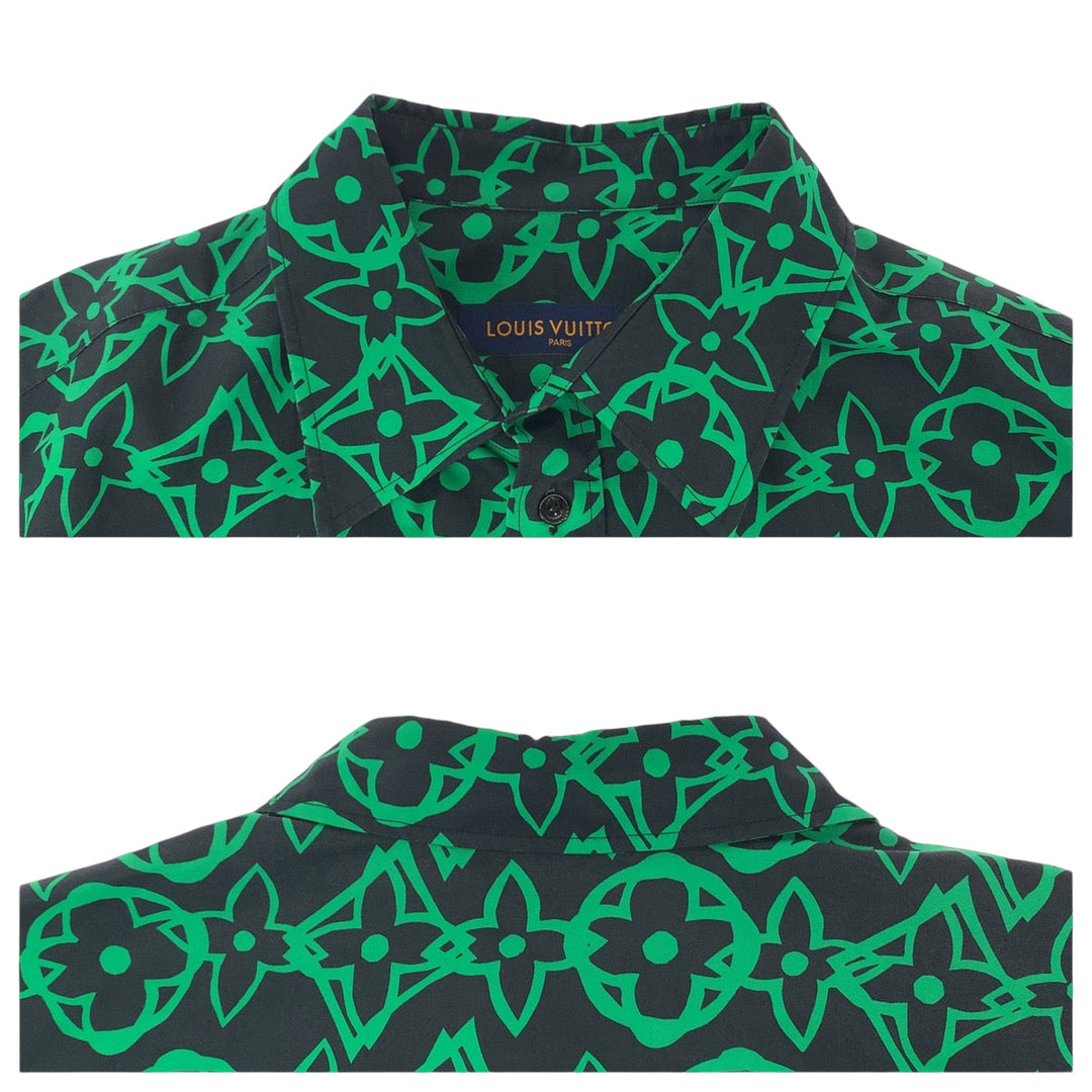 LOUIS VUITTON Long sleeve shirt RM212FS8 cotton Green Black Long sleeve shirt dress shirt wax over shirt mens L Used Authentic