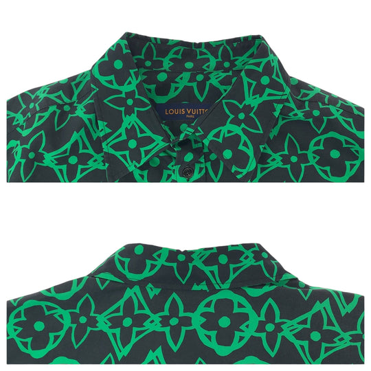 LOUIS VUITTON Long sleeve shirt RM212FS8 cotton Green Black Long sleeve shirt dress shirt wax over shirt mens L Used Authentic