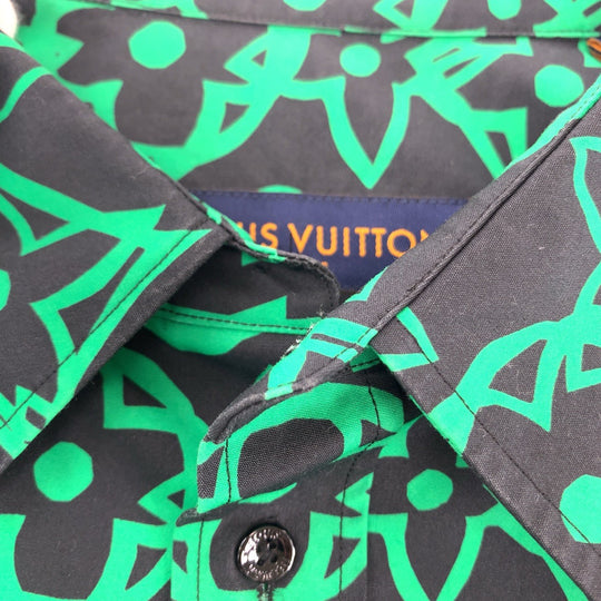 LOUIS VUITTON Long sleeve shirt RM212FS8 cotton Green Black Long sleeve shirt dress shirt wax over shirt mens L Used Authentic