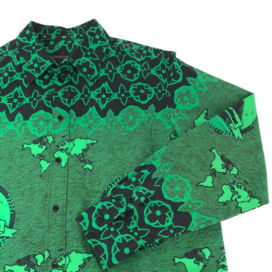 LOUIS VUITTON Long sleeve shirt RM212FS8 cotton Green Black Long sleeve shirt dress shirt wax over shirt mens L Used Authentic