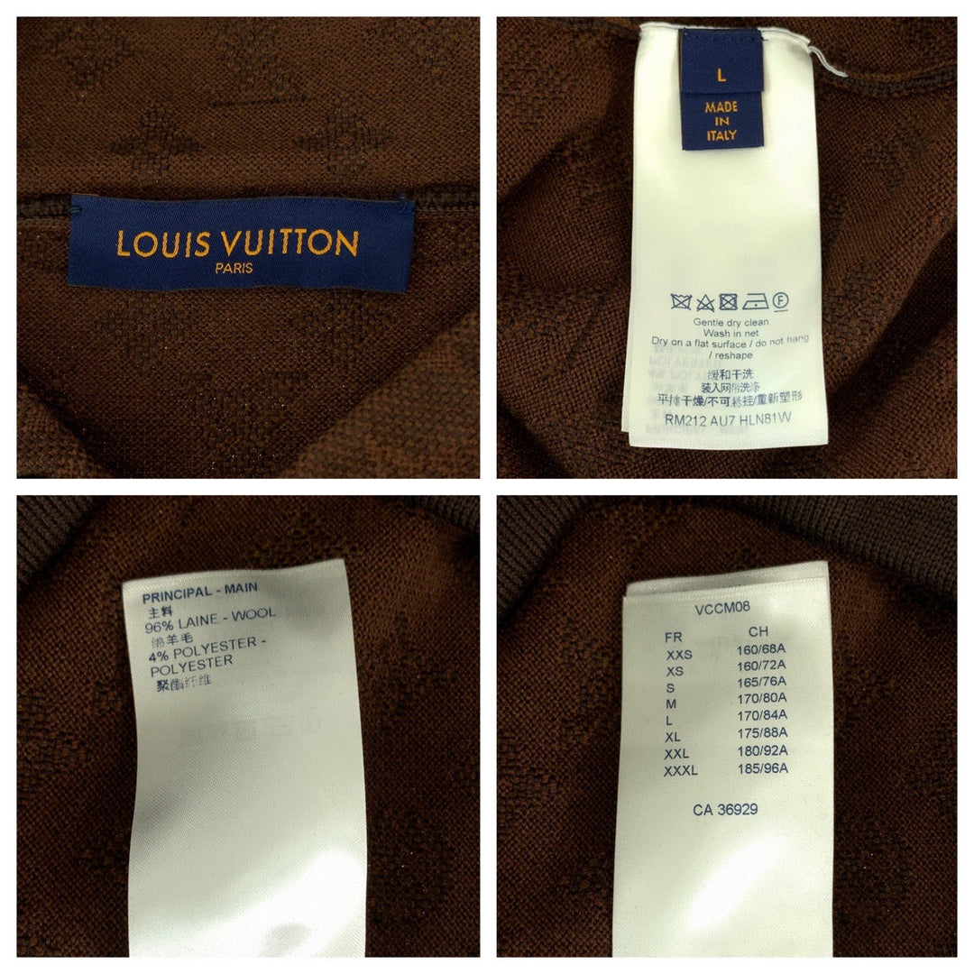 LOUIS VUITTON Hoodie RM212 AU7 HLN81W wool Brown Jacquard Hoodie Monogram mens L Used Authentic